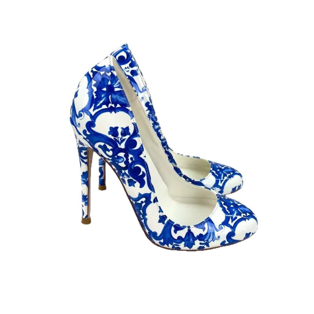 Fashion Print Maternity Style 12CM Single Shoes Sexy Stiletto Pointed Toe Low Heel Evening Party Women's Shoes
