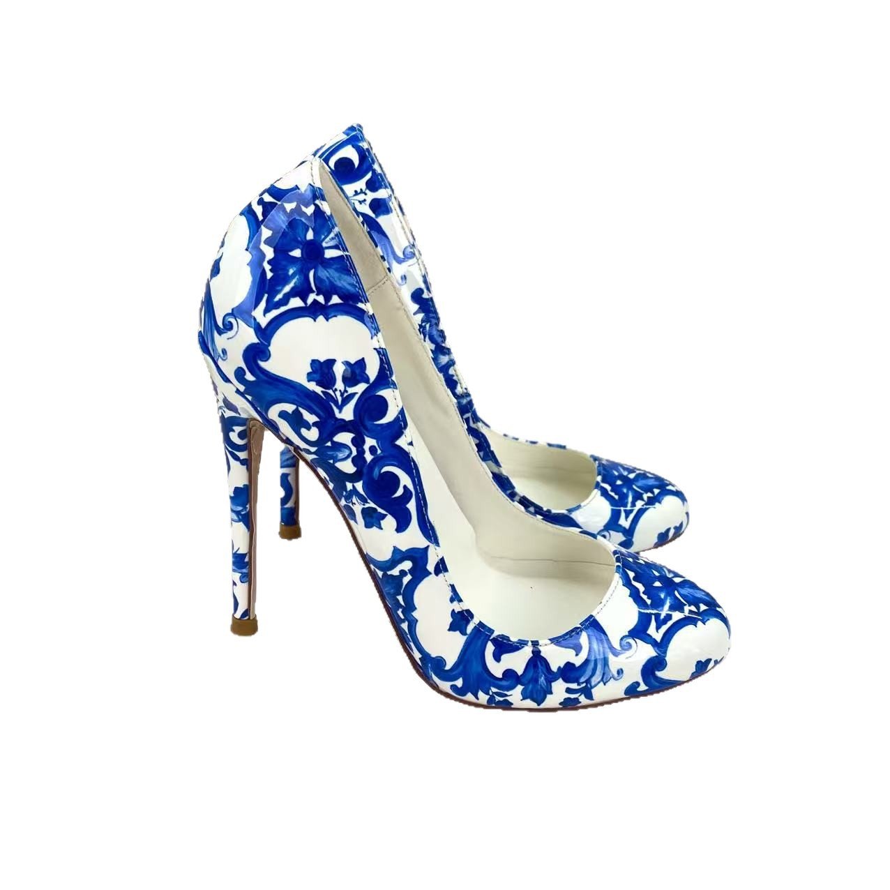 Fashion Print Maternity Style 12CM Single Shoes Sexy Stiletto Pointed Toe Low Heel Evening Party Women's Shoes