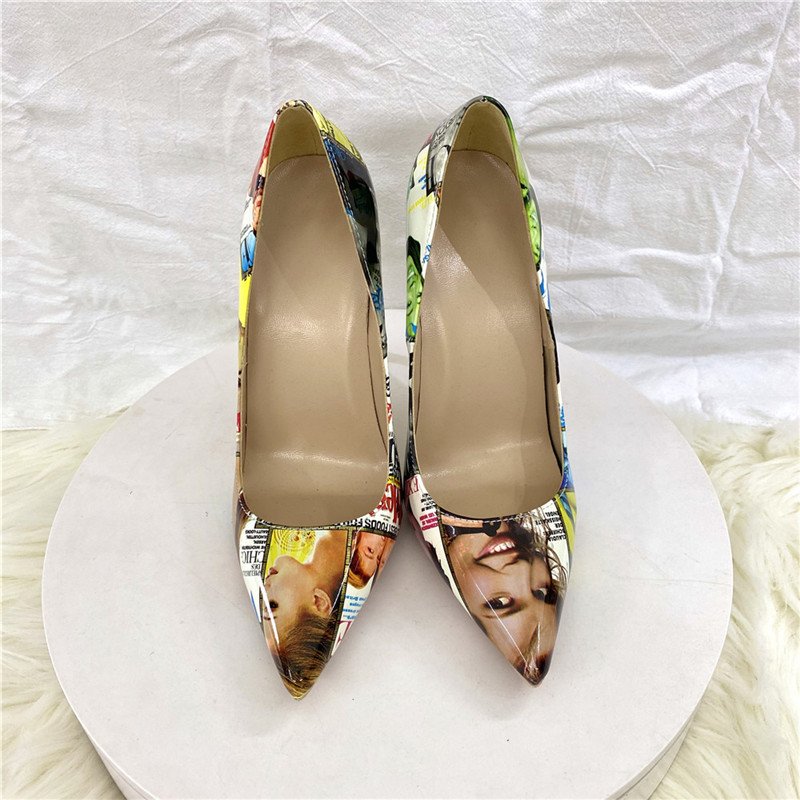 2022 Spring New Graffiti High Heels 12CM Pointed Toe Thin Heel Low Cut Women's Flats - Image 6
