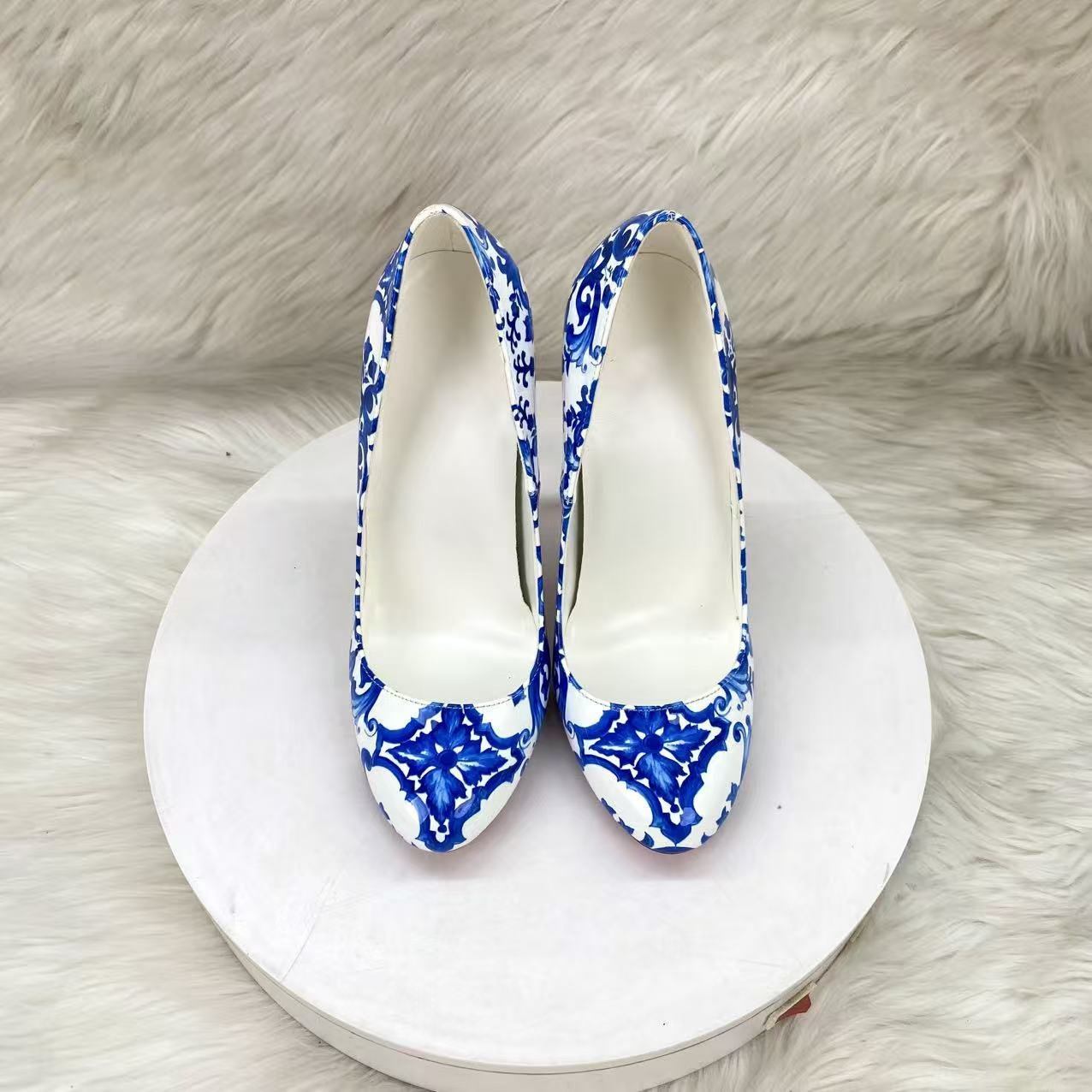 Fashion Print Maternity Style 12CM Single Shoes Sexy Stiletto Pointed Toe Low Heel Evening Party Women's Shoes - Image 3