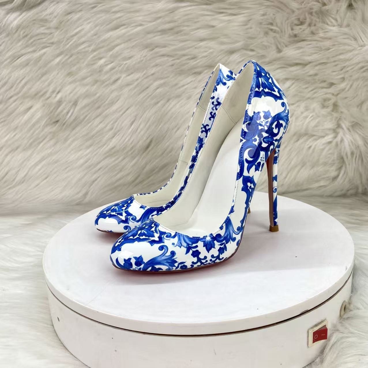 Fashion Print Maternity Style 12CM Single Shoes Sexy Stiletto Pointed Toe Low Heel Evening Party Women's Shoes - Image 2