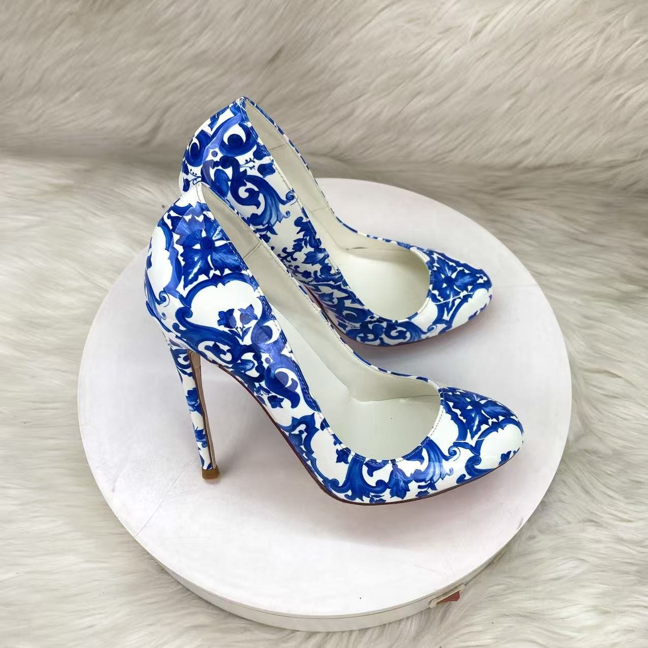 Fashion Print Maternity Style 12CM Single Shoes Sexy Stiletto Pointed Toe Low Heel Evening Party Women's Shoes - Image 4