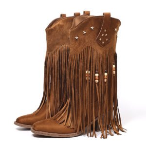 Embroidered V-Neck~ Women's 2025 Fall/Winter New Western Cowboy Boots with Back Zipper Low Heel Tall Riding Boots Retro Chaps